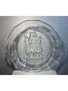 EAPG Bread Pie Plate Three Graces Faith Hope Charity by Atterbury 10" Clear Glas